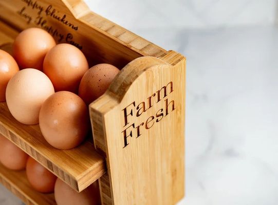 Eco-Friendly Bamboo Rustic Wooden Egg Holder for Fridge Burning or Custom Request