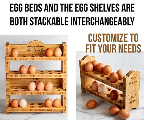Eco-Friendly Bamboo Rustic Wooden Egg Holder for Fridge Burning or Custom Request