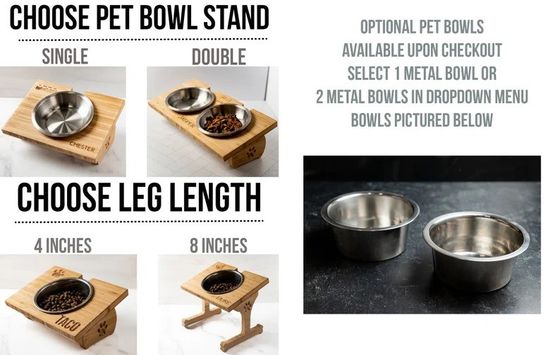 15-Degree Tilt Pet Bowl Stand Customized Wood Printing Laser Engrave Two Removable Bowls