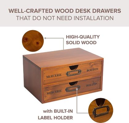 Organize Your Office Supplies in Style with a Rustic Wooden Storage Box and 4 Drawers