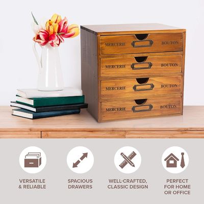 Organize Your Office Supplies in Style with a Rustic Wooden Storage Box and 4 Drawers