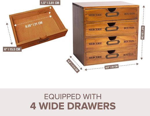 Organize Your Office Supplies in Style with a Rustic Wooden Storage Box and 4 Drawers