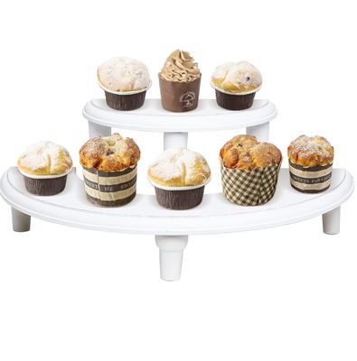 Half Moon Dessert Display Stand 2-Tier Wooden Display Risers for Display Collections