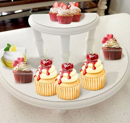 Half Moon Dessert Display Stand 2-Tier Wooden Display Risers for Display Collections