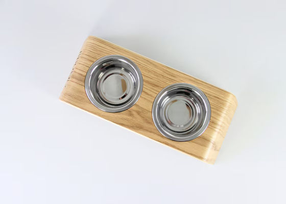 202407 Pet Gift Personalized Wooden Raised Food Stand with Two Stainless Steel Bowls