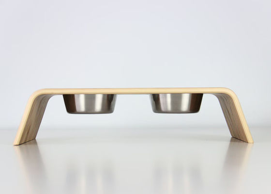 202407 Pet Gift Personalized Wooden Raised Food Stand with Two Stainless Steel Bowls