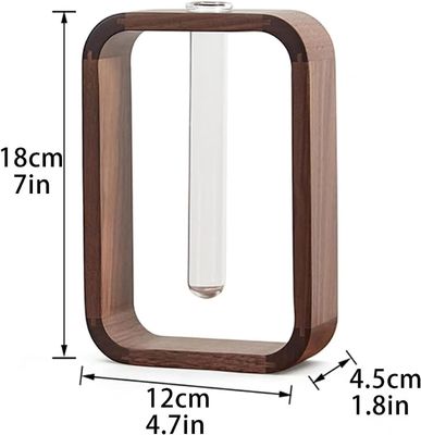 Garden Plant Decor Transparent Glass Vase Plant Holder Small Size Walnut Rectangle Wood Frame Flower Stand Table