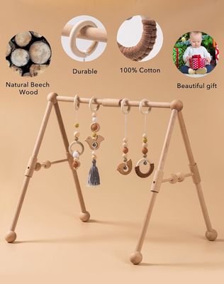 2407Frame Activity Gym Hanging Bar Infant Toys Wooden Baby Gym with 4 Toys in Your Color