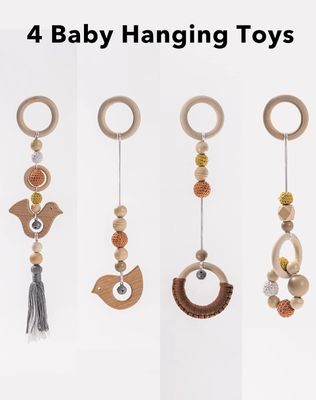 2407Frame Activity Gym Hanging Bar Infant Toys Wooden Baby Gym with 4 Toys in Your Color
