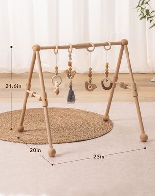 2407Frame Activity Gym Hanging Bar Infant Toys Wooden Baby Gym with 4 Toys in Your Color