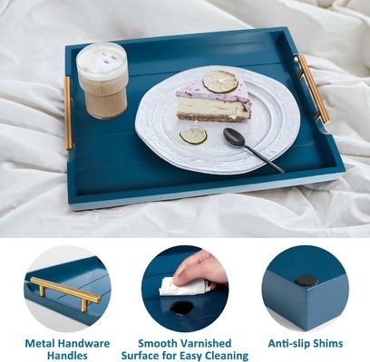 Injection Wooden Serving Tray Plain Color or Customized Large Ottoman Tray with 4 Coasters