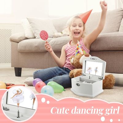 Medium White Wooden Ballerina Jewelry Box With Mirror For Personalized Organization