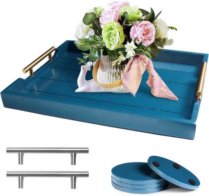 Injection Wooden Serving Tray Plain Color or Customized Large Ottoman Tray with 4 Coasters