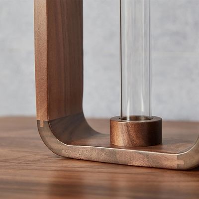 202405 Transparent Glass Vase Plant Holder with Walnut Wood Frame A Stunning Decor Piece