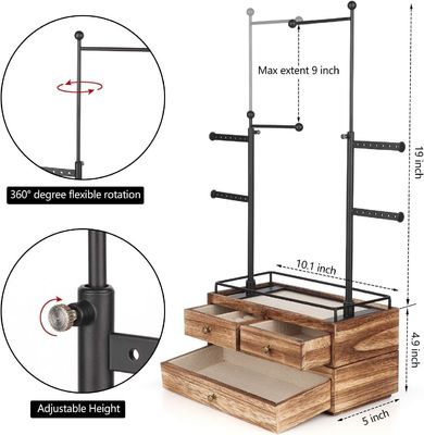 Plain Wooden Box Custom 6 Tier Jewelry Tree Stand with 2 Layer Jewelry Drawer Storage