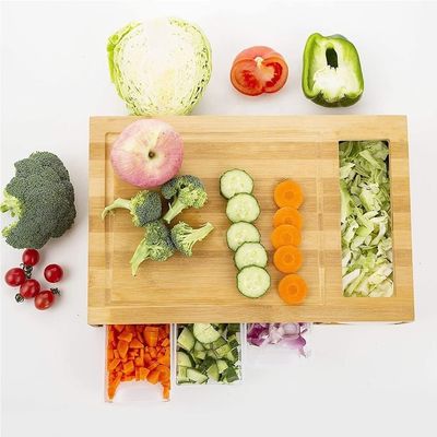 Rectangle Bamboo Cutting Board with 4 Container Tray Kitchen Wooden Chopping Board