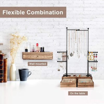 Plain Wooden Box Custom 6 Tier Jewelry Tree Stand with 2 Layer Jewelry Drawer Storage