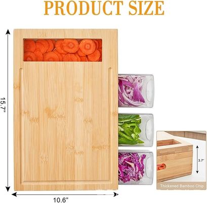 Rectangle Bamboo Cutting Board with 4 Container Tray Kitchen Wooden Chopping Board