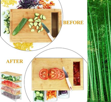 Rectangle Bamboo Cutting Board with 4 Container Tray Kitchen Wooden Chopping Board