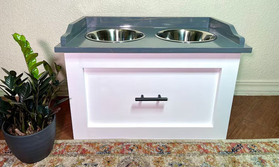 Small Pets Animals Feeding Station Age Pet 2 Bowl Raised Elevated Dog Feeder with Drawer