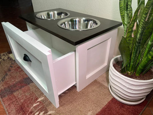 Small Pets Animals Feeding Station Age Pet 2 Bowl Raised Elevated Dog Feeder with Drawer