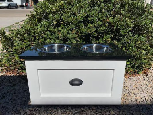 Small Pets Animals Feeding Station Age Pet 2 Bowl Raised Elevated Dog Feeder with Drawer