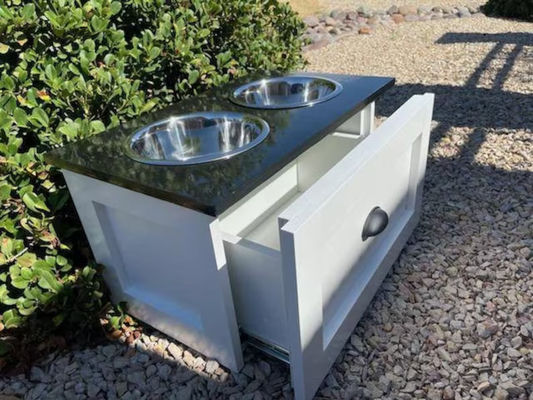 Small Pets Animals Feeding Station Age Pet 2 Bowl Raised Elevated Dog Feeder with Drawer