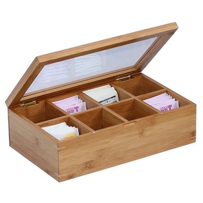 Gift Craft Industrial Customized Logo Acceptable Wooden Tea Box with Glass Lid