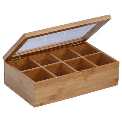 Gift Craft Industrial Customized Logo Acceptable Wooden Tea Box with Glass Lid