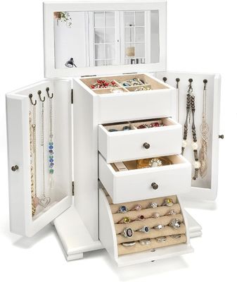 Custom Logo Rustic Weathered White Jewelry Packaging 4 Layer Wooden Jewelry Boxes