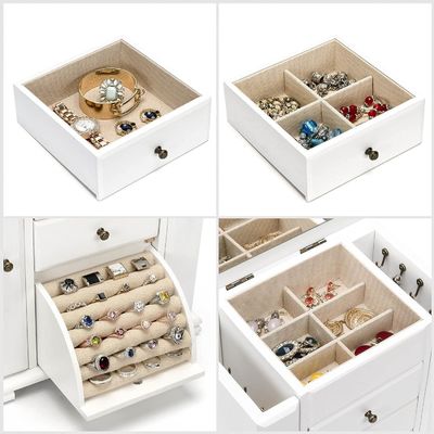 Custom Logo Rustic Weathered White Jewelry Packaging 4 Layer Wooden Jewelry Boxes