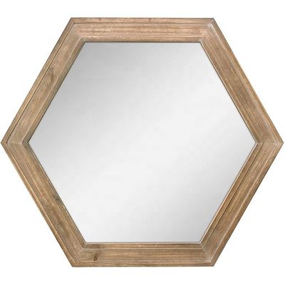 Rustic Farmhouse Living Room Decor Wooden Wall Hanging Mirror in Plain Colo