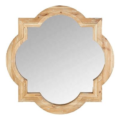 Rustic Farmhouse Living Room Decor Wooden Wall Hanging Mirror in Plain Colo