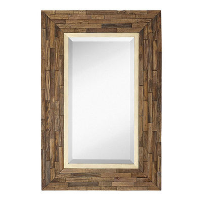 Rustic Farmhouse Living Room Decor Wooden Wall Hanging Mirror in Plain Colo