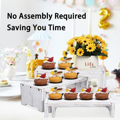 Home Decor and Gifts Functional Design 3-Tier Wood Brass Cupcake Dessert Display Riser
