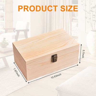 10.6 x 8 x 5.7 Inch Wooden Storage Box with Hinged Lid Customized Logo Acceptable