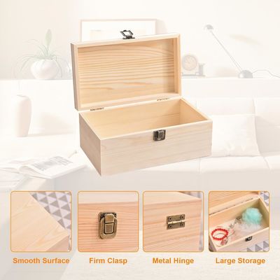 10.6 x 8 x 5.7 Inch Wooden Storage Box with Hinged Lid Customized Logo Acceptable