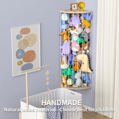 Living Room Custom Size Zoo Pattern Stuffed Animal Storage Shelf with Wood Organizer Cage