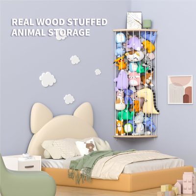 Living Room Custom Size Zoo Pattern Stuffed Animal Storage Shelf with Wood Organizer Cage