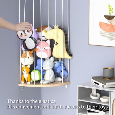 Living Room Custom Size Zoo Pattern Stuffed Animal Storage Shelf with Wood Organizer Cage