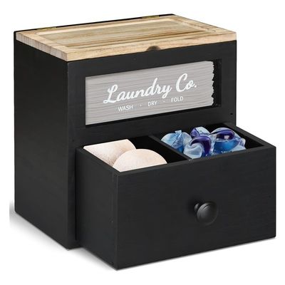 Industrial Home Organizer Customized OEM Solid Wood Dryer Sheet Holder Laundry Pods Container Storage Box