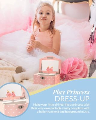 Handmade Swan Lake Wind-Up Music Box for Girls and Teens Rectangle Jewelry Organizer