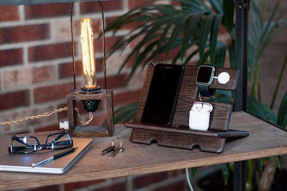 Laser Engraved Wooden Lazy Holder Custom Cell Phone Stand with Phonestand and Pen Slot