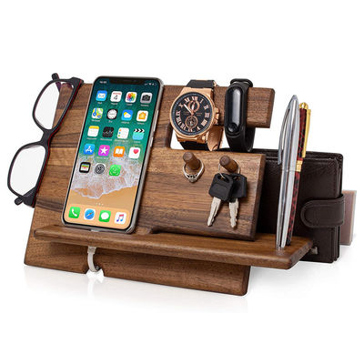 Laser Engraved Wooden Lazy Holder Custom Cell Phone Stand with Phonestand and Pen Slot