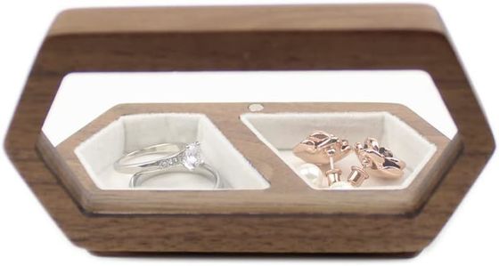 Handmade Couple Rings Box with White Velvet Transparent Lid and Burned Printing