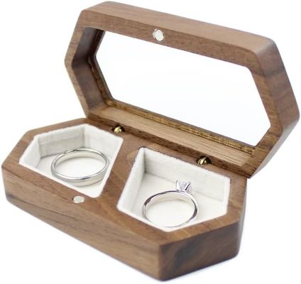 Handmade Couple Rings Box with White Velvet Transparent Lid and Burned Printing
