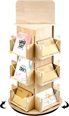 Living Room Furniture 3 Tier 4 Sided Wooden Rotating Display Stand with 360 Rotation
