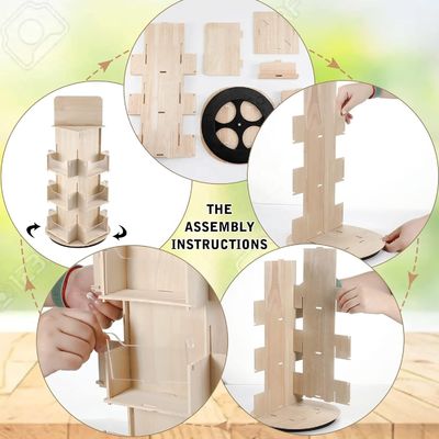 Living Room Furniture 3 Tier 4 Sided Wooden Rotating Display Stand with 360 Rotation