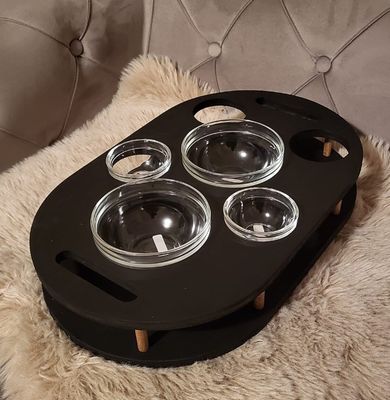 202406 Black Couch Bar with 4 Glass Bowls High Quantity and Stocked Snack Board