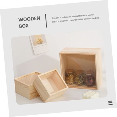 Wooden Box Desktop Accessories Case Decorative Wood Treasure Clear Lid Small Display
